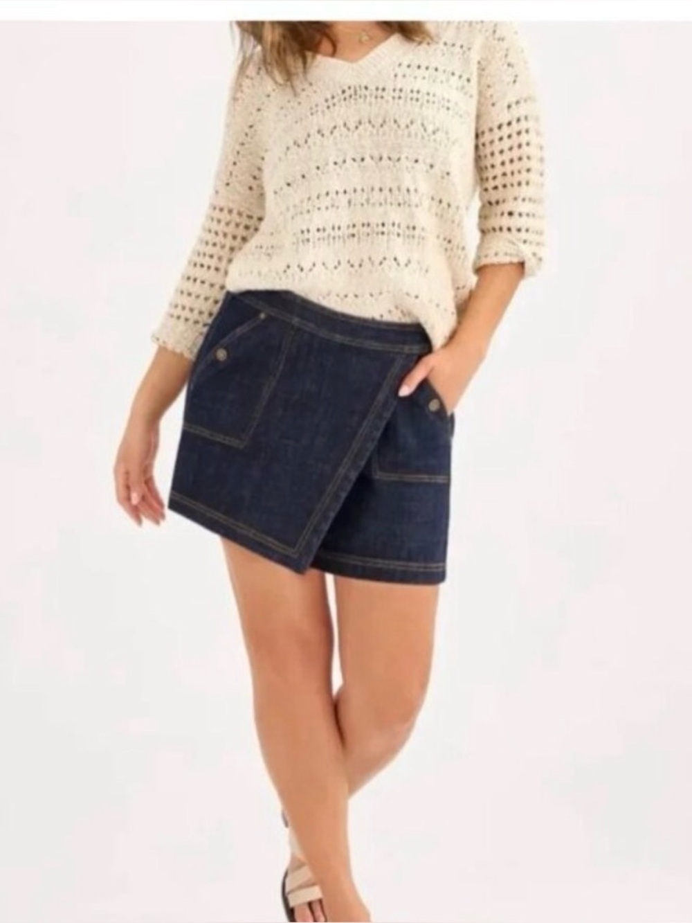 cabi Monaco Skort Dark Denim "Ibiza Wash" Wrap Front Sz 2